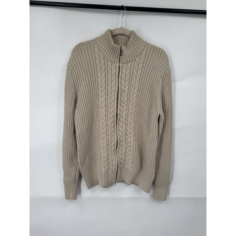 Lands End Ribbed Full Zip Sweater Women Large‎ Cream Granolagirl Academia Preppy